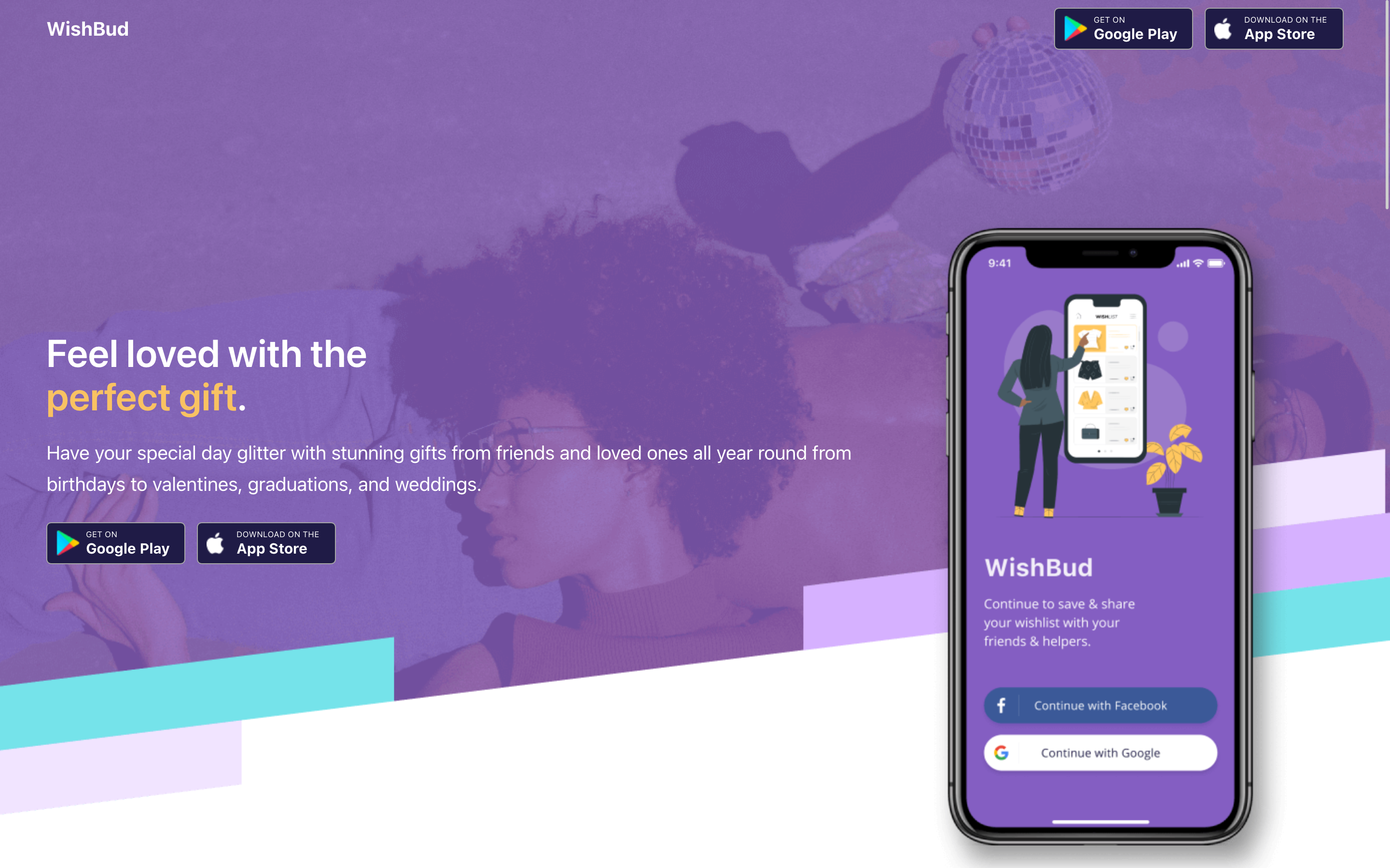 WishBud gift wishlist app landing page